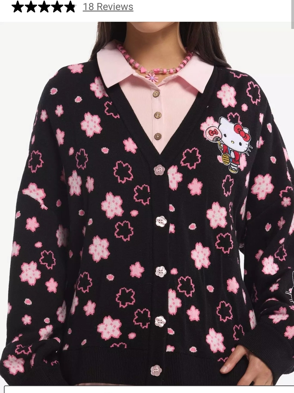 Hot Topic Black & Pink Hello Kitty Floral Button Cardigan